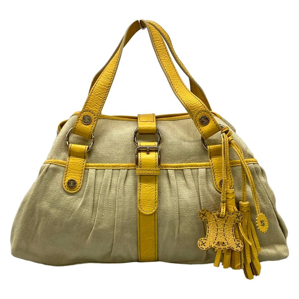 Celine Lille Tote Bag Beige Yellow Canvas Leather